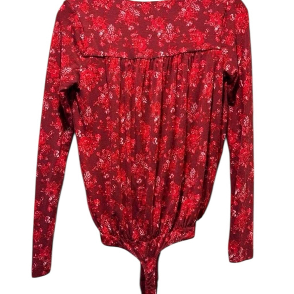 Free People Everything’s Rosy Red Long Sleeve Bodysuit Size L - Picture 3 of 6
